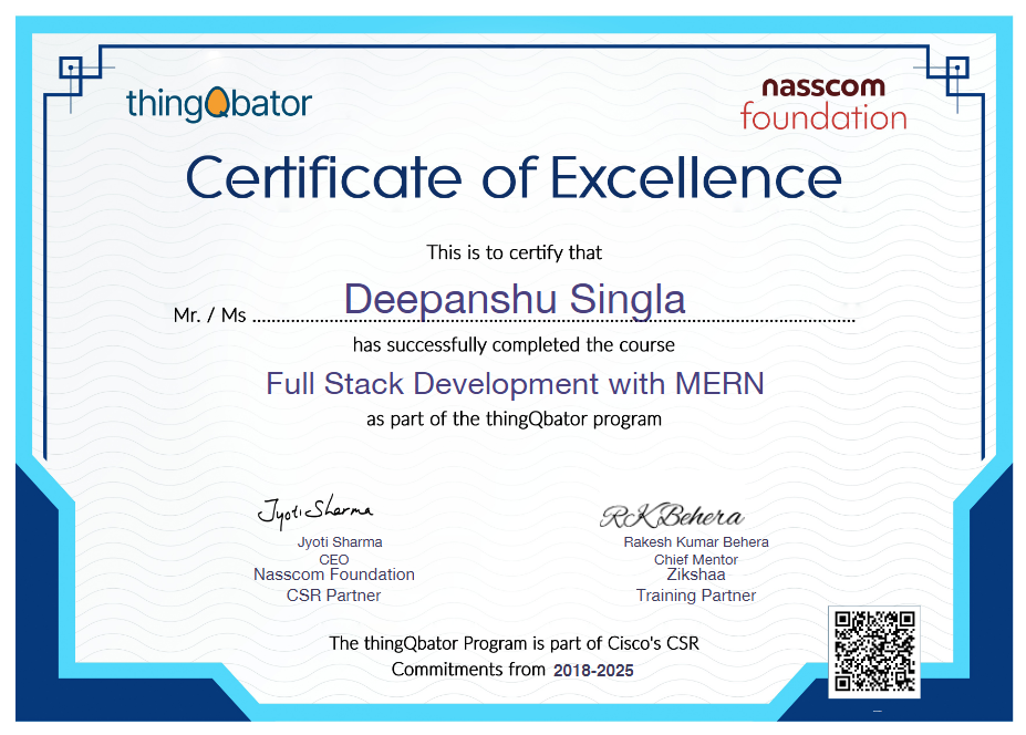 ThingQbator Certificate certificate